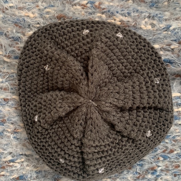Reverse knit beanie with hand sewn crystal beads - Picture 4 of 6